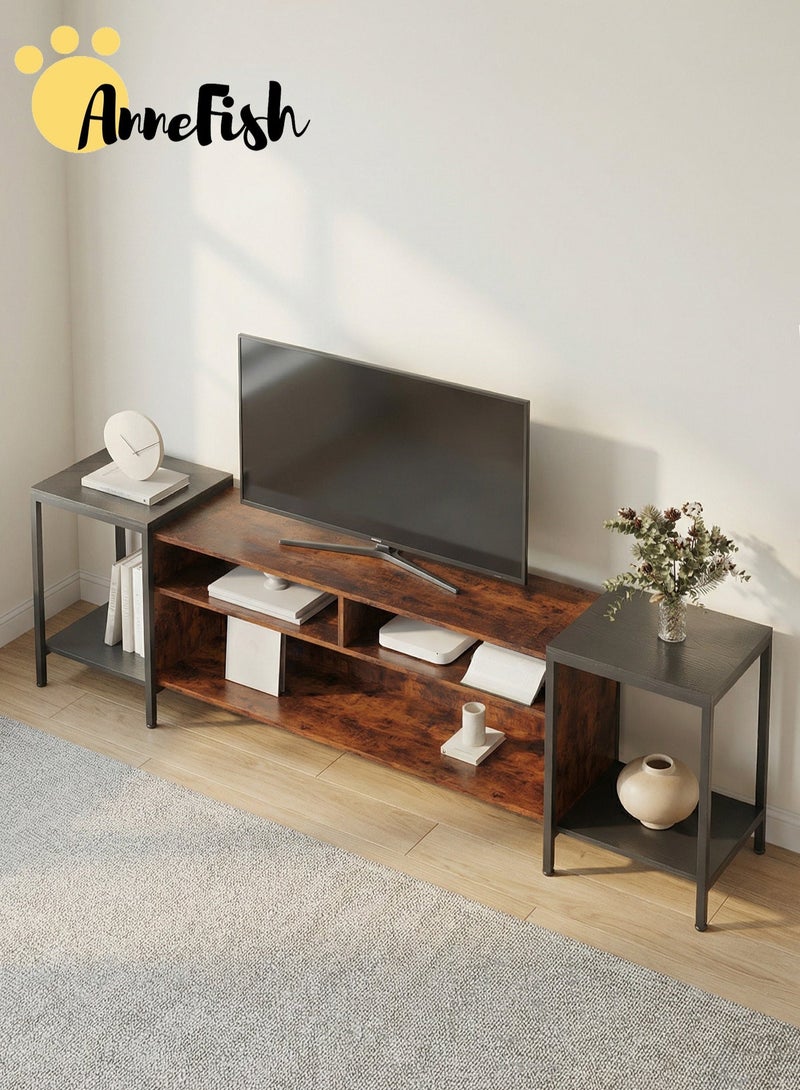 AnneFish 120-195cm Retractable TV Stand For Up To 85 Inch TV Cabinet Table With Open Shelves Modern Entertainment Center And Industrial TV Media Console Table For Home Living Room - Image 5
